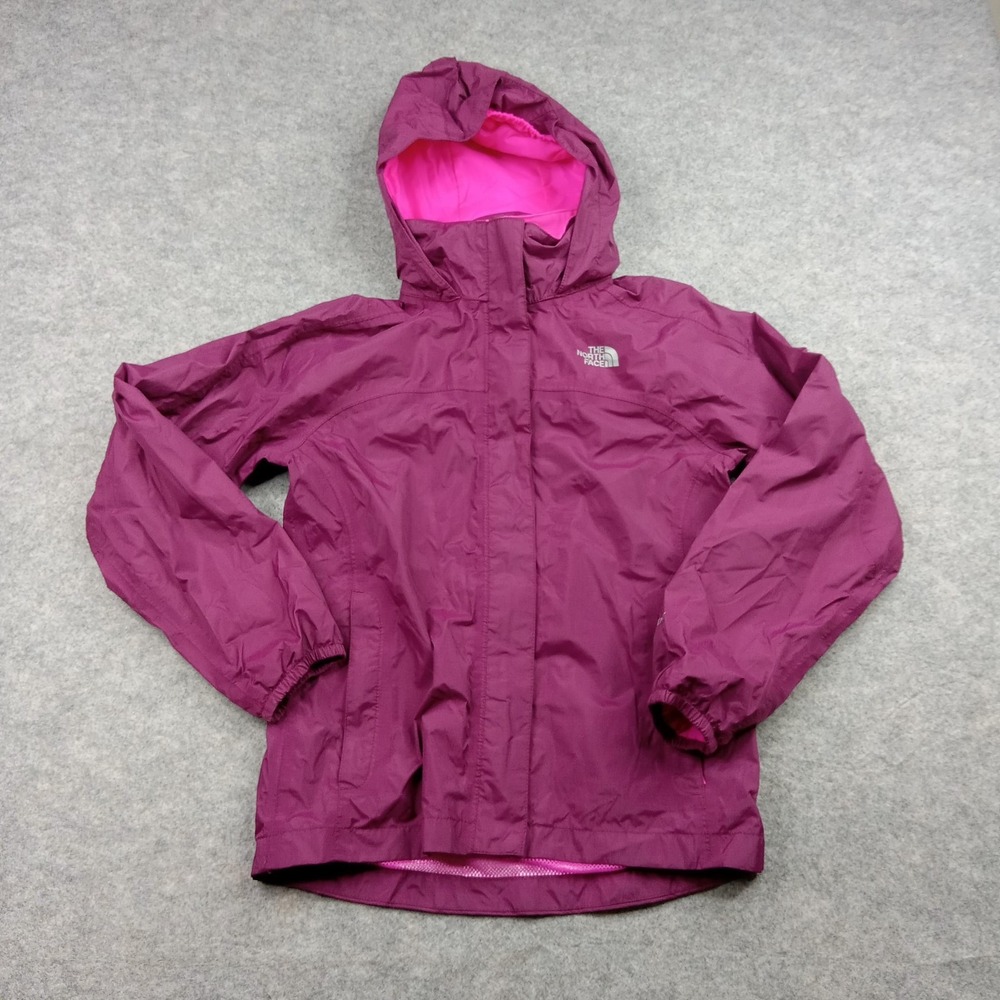North Face Jacket Girl Large Purple Pink Hooded Mesh Lined Rain Windbreaker Coat